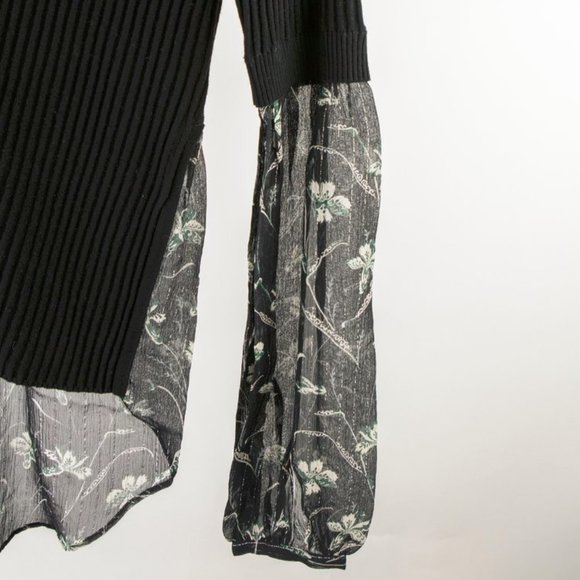 Veronica Beard Moon Black Ribbed Floral Mixed Media Sweater - Picture 5 of 6
